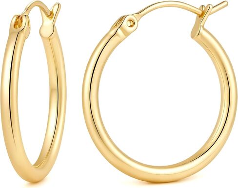 Eloqueen Gold Hoop Earrings 14K Gold Earrings for Women 14K Gold Hoop Earring for Womens Hoops Sculptural Lines and Zero Unnecessary Fuss Hoops Earring for Womens 12/14/16/18/20/25/30mm in Saudi Arabia