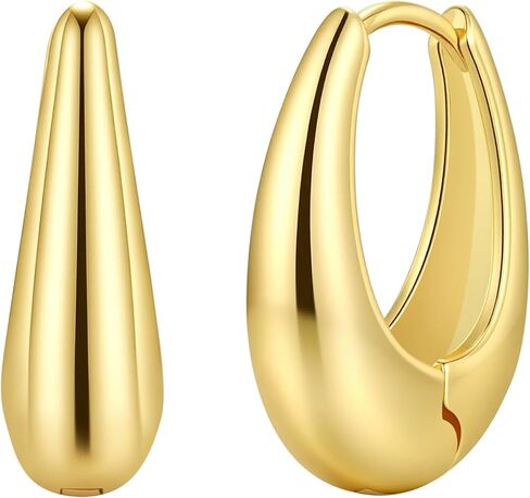 Gelanmeng Small Chunky Hoop Earrings for women 14k Gold Plated 925 Sterling Silver Oval Thick Hoops Earrings Lightweight Teardrop Hoop Earrings Jewelry Gifts for Women in Saudi Arabia