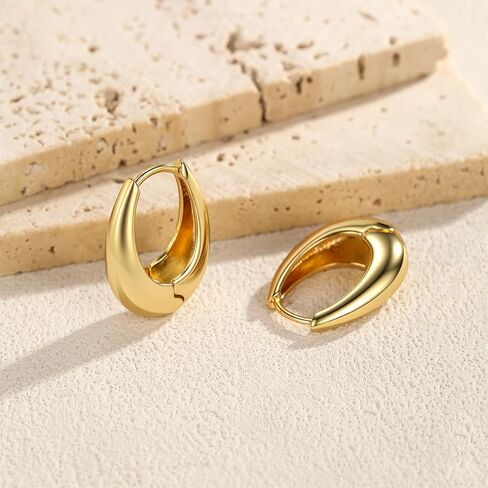 Gelanmeng Small Chunky Hoop Earrings for women 14k Gold Plated 925 Sterling Silver Oval Thick Hoops Earrings Lightweight Teardrop Hoop Earrings Jewelry Gifts for Women in Saudi Arabia