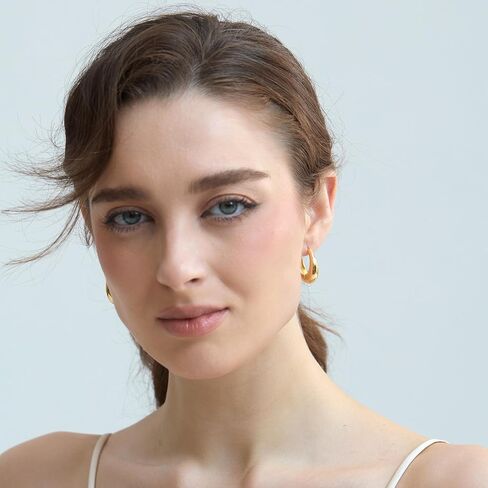 Gelanmeng Small Chunky Hoop Earrings for women 14k Gold Plated 925 Sterling Silver Oval Thick Hoops Earrings Lightweight Teardrop Hoop Earrings Jewelry Gifts for Women in Saudi Arabia