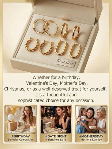 4 Pairs Gold Hoop Earrings for Women - 14K Gold Plated 316 Stainless Steel, Hypoallergenic Lightweight Huggie & Twisted Hoop Earring Set 20/22/24/25 mm in Saudi Arabia