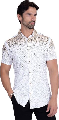 Barabas Men's Rhinestone Geometric Stretch Short Sleeve Shirt 5SST20 in Saudi Arabia