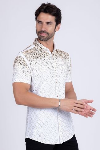 Barabas Men's Rhinestone Geometric Stretch Short Sleeve Shirt 5SST20 in Saudi Arabia
