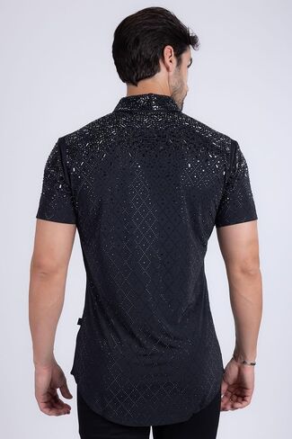 Barabas Men's Rhinestone Geometric Stretch Short Sleeve Shirt 5SST20 in Saudi Arabia