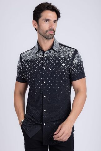 Barabas Men's Rhinestone Geometric Stretch Short Sleeve Shirt 5SST20 in Saudi Arabia