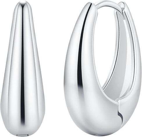 Gelanmeng Small Chunky Hoop Earrings for women 14k Gold Plated 925 Sterling Silver Oval Thick Hoops Earrings Lightweight Teardrop Hoop Earrings Jewelry Gifts for Women in Saudi Arabia
