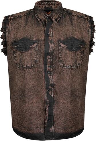 Dream Apparel Mens Cut Off Button-Down Cotton Denim Shirt Lightweight Stonewashed Frayed Sleeveless Shirt w/ 2 Chest Pockets in Kuwait