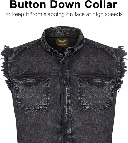 Dream Apparel Mens Cut Off Button-Down Cotton Denim Shirt Lightweight Stonewashed Frayed Sleeveless Shirt w/ 2 Chest Pockets in Kuwait