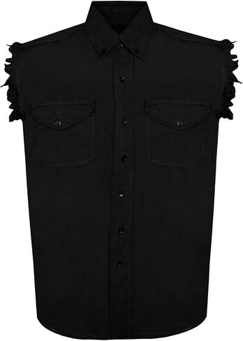 Dream Apparel Mens Cut Off Button-Down Cotton Denim Shirt Lightweight Stonewashed Frayed Sleeveless Shirt w/ 2 Chest Pockets in Kuwait