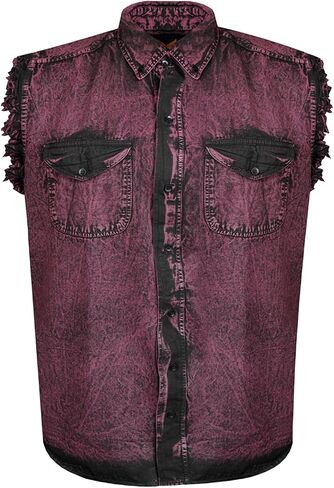Dream Apparel Mens Cut Off Button-Down Cotton Denim Shirt Lightweight Stonewashed Frayed Sleeveless Shirt w/ 2 Chest Pockets in Kuwait
