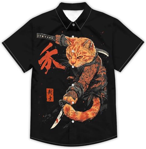 Men's Hawaiian Japanese Style Beach Tropical Short-Sleeve Holiday Print Funny Shirt Casual Button Shirt Unisex. in Kuwait