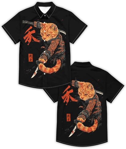 Men's Hawaiian Japanese Style Beach Tropical Short-Sleeve Holiday Print Funny Shirt Casual Button Shirt Unisex. in Kuwait