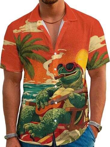 Men's Hawaiian Japanese Style Beach Tropical Short-Sleeve Holiday Print Funny Shirt Casual Button Shirt Unisex. in Saudi Arabia