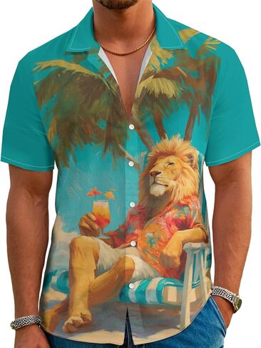 Men's Hawaiian Japanese Style Beach Tropical Short-Sleeve Holiday Print Funny Shirt Casual Button Shirt Unisex. in Kuwait
