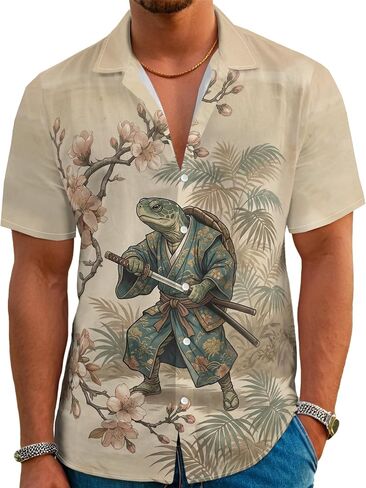 Men's Hawaiian Japanese Style Beach Tropical Short-Sleeve Holiday Print Funny Shirt Casual Button Shirt Unisex. in Kuwait
