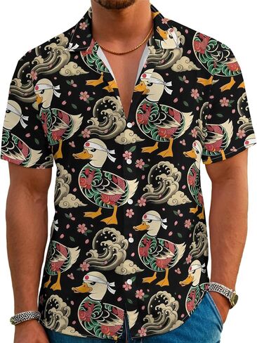 Men's Hawaiian Japanese Style Beach Tropical Short-Sleeve Holiday Print Funny Shirt Casual Button Shirt Unisex. in Kuwait