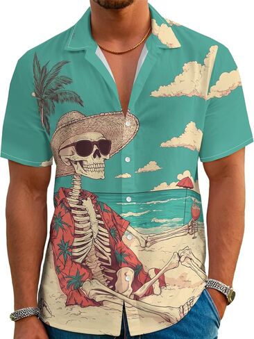 Men's Hawaiian Japanese Style Beach Tropical Short-Sleeve Holiday Print Funny Shirt Casual Button Shirt Unisex. in Kuwait
