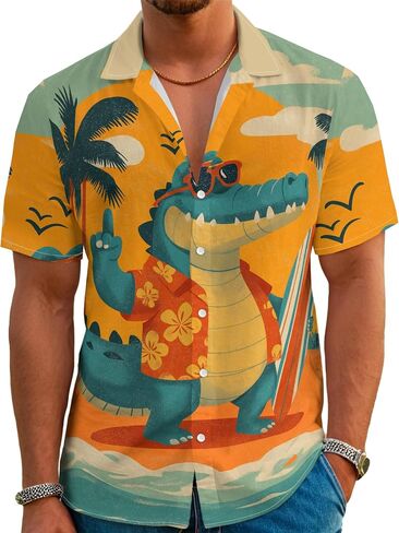 Men's Hawaiian Japanese Style Beach Tropical Short-Sleeve Holiday Print Funny Shirt Casual Button Shirt Unisex. in Kuwait