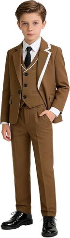 Boys Suit 5 Piece Formal Slim Fit Suits for Boys White Side Kids Tuxedo with Blazer Vest Pants Ornament Tie in Saudi Arabia