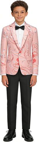 Boys Tuxedo Suit Set 3 Piece Floral Kids Formal Outfit Slim Fit Jacket with Pants Shirt and Bow Tie for Sneaker Balls Parties in Saudi Arabia