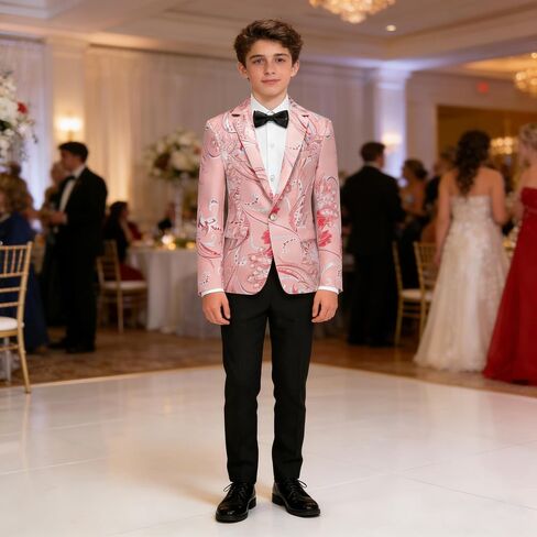 Boys Tuxedo Suit Set 3 Piece Floral Kids Formal Outfit Slim Fit Jacket with Pants Shirt and Bow Tie for Sneaker Balls Parties in Saudi Arabia