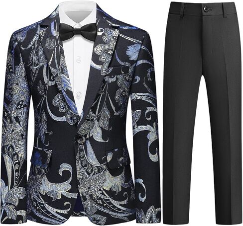 Boys Tuxedo Suit Set 3 Piece Floral Kids Formal Outfit Slim Fit Jacket with Pants Shirt and Bow Tie for Sneaker Balls Parties in Saudi Arabia