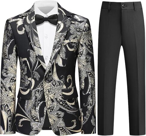 Boys Tuxedo Suit Set 3 Piece Floral Kids Formal Outfit Slim Fit Jacket with Pants Shirt and Bow Tie for Sneaker Balls Parties in Saudi Arabia