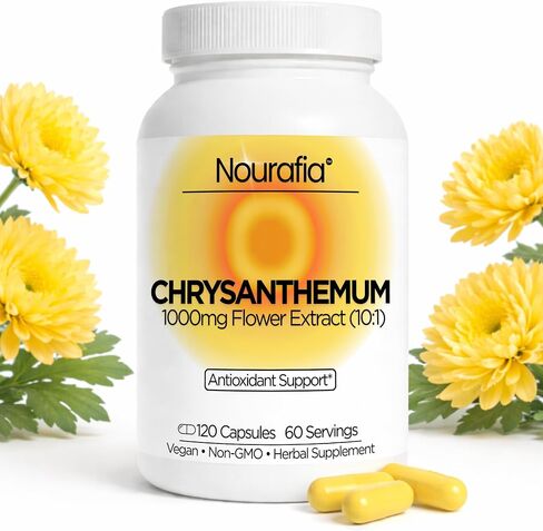 Chrysanthemum Flower Extract Capsules (10:1) | Strongest in US | 1,000 mg Extract per Serving | 120 Vegan Capsules | Herbal Antioxidant & Eye Support* | Caffeine-Free, Alcohol-Free, Non-GMO in Kuwait