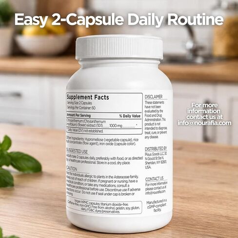 Chrysanthemum Flower Extract Capsules (10:1) | Strongest in US | 1,000 mg Extract per Serving | 120 Vegan Capsules | Herbal Antioxidant & Eye Support* | Caffeine-Free, Alcohol-Free, Non-GMO in Kuwait