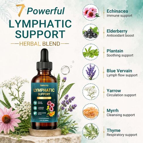 Lymphatic Drainage Drops – 11-in-1 Organic Herbal Blend with European Elderberry, Echinacea, Burdock Root, Dandelion, Vegan, Non-GMO, 2 fl oz in Saudi Arabia