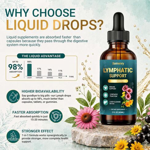 Lymphatic Drainage Drops – 11-in-1 Organic Herbal Blend with European Elderberry, Echinacea, Burdock Root, Dandelion, Vegan, Non-GMO, 2 fl oz in Saudi Arabia