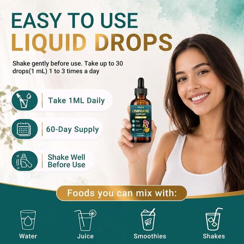 Lymphatic Drainage Drops – 11-in-1 Organic Herbal Blend with European Elderberry, Echinacea, Burdock Root, Dandelion, Vegan, Non-GMO, 2 fl oz in Saudi Arabia