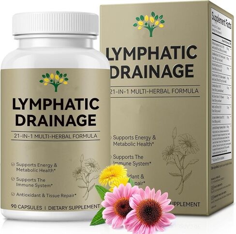 Lymphatic Drainage Supplements Capsules, 21-in-1 Liposome Lymph System & Immune Support, 10:1 Concentrated Echinacea, Dandelion, Burdock, Bromelain, Calendula, 90 Capsules in Saudi Arabia