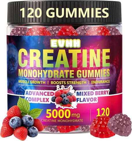 Creatine Monohydrate Gummies 5000mg, Mixed Berry, 120 Count | Sugar Free, Pre-Workout Chewables, For Men & Women in Saudi Arabia