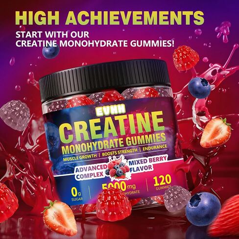 Creatine Monohydrate Gummies 5000mg, Mixed Berry, 120 Count | Sugar Free, Pre-Workout Chewables, For Men & Women in Saudi Arabia