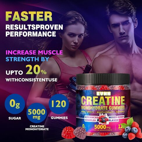 Creatine Monohydrate Gummies 5000mg, Mixed Berry, 120 Count | Sugar Free, Pre-Workout Chewables, For Men & Women in Saudi Arabia