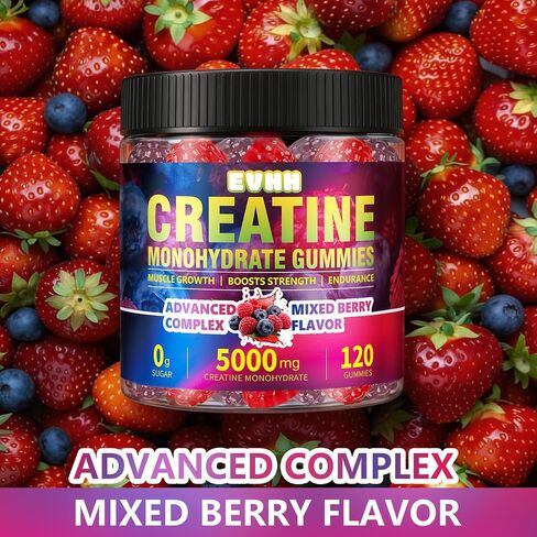 Creatine Monohydrate Gummies 5000mg, Mixed Berry, 120 Count | Sugar Free, Pre-Workout Chewables, For Men & Women in Saudi Arabia