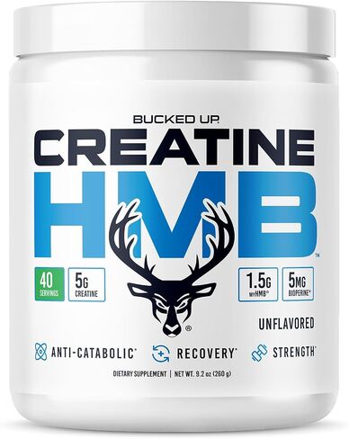 Bucked Up Creatine HMB 40 Servings Unflavored | 5g Creatine Monohydrate with 1.5g myHMB and 5mg BioPerine | Dietary Supplement Powder for Men and Women in Saudi Arabia