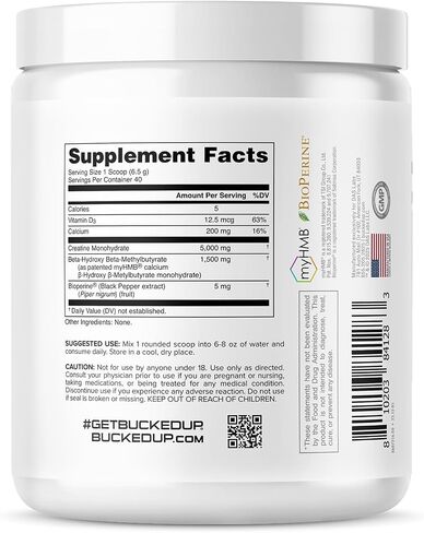 Bucked Up Creatine HMB 40 Servings Unflavored | 5g Creatine Monohydrate with 1.5g myHMB and 5mg BioPerine | Dietary Supplement Powder for Men and Women in Saudi Arabia