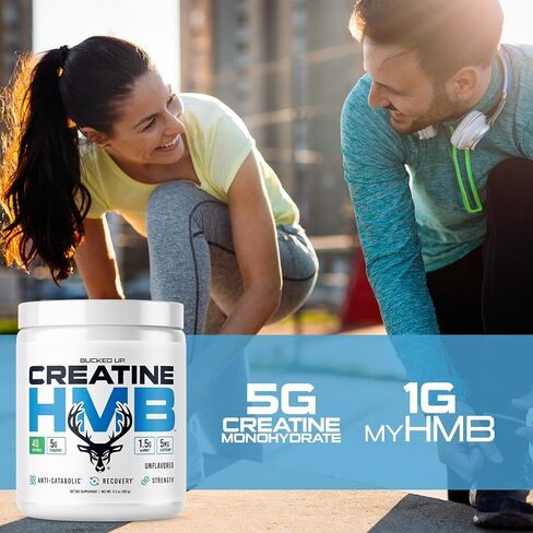 Bucked Up Creatine HMB 40 Servings Unflavored | 5g Creatine Monohydrate with 1.5g myHMB and 5mg BioPerine | Dietary Supplement Powder for Men and Women in Saudi Arabia