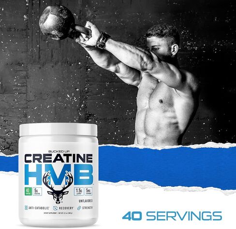 Bucked Up Creatine HMB 40 Servings Unflavored | 5g Creatine Monohydrate with 1.5g myHMB and 5mg BioPerine | Dietary Supplement Powder for Men and Women in Saudi Arabia