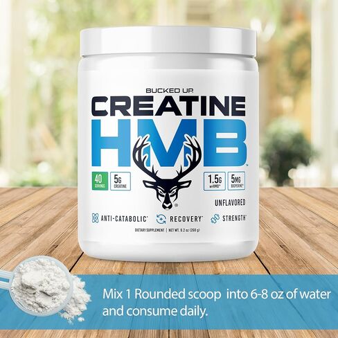 Bucked Up Creatine HMB 40 Servings Unflavored | 5g Creatine Monohydrate with 1.5g myHMB and 5mg BioPerine | Dietary Supplement Powder for Men and Women in Saudi Arabia