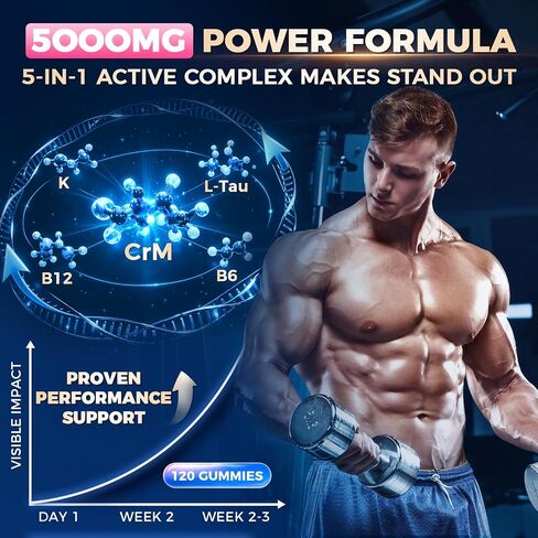 Creatine Monohydrate Gummies Complex 5000MG, 6X Energy & Muscle Support Pre-Workout Supplements for Women & Men, Enhance Strength, Advanced Formula Creatine, L-Taurine, B12, B6, Sugar Free, 120pcs in Saudi Arabia