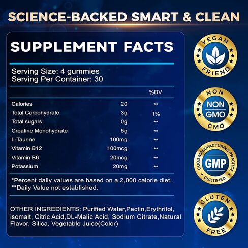 Creatine Monohydrate Gummies Complex 5000MG, 6X Energy & Muscle Support Pre-Workout Supplements for Women & Men, Enhance Strength, Advanced Formula Creatine, L-Taurine, B12, B6, Sugar Free, 120pcs in Saudi Arabia