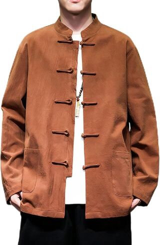 Chinese Traditional Clothes Tang Suit Men Hanfu Long Sleeve Top,Kung Fu Jacket Tai Chi Arts Uniform (US, Alpha, X-Large, Regular, Regular, Brown) in Saudi Arabia