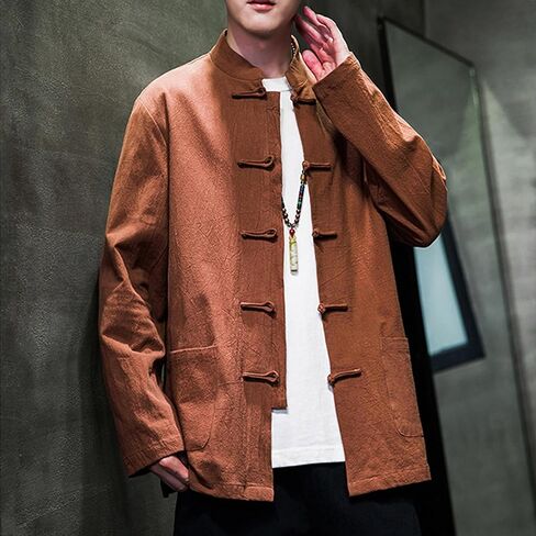 Chinese Traditional Clothes Tang Suit Men Hanfu Long Sleeve Top,Kung Fu Jacket Tai Chi Arts Uniform (US, Alpha, X-Large, Regular, Regular, Brown) in Saudi Arabia