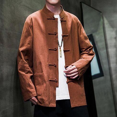 Chinese Traditional Clothes Tang Suit Men Hanfu Long Sleeve Top,Kung Fu Jacket Tai Chi Arts Uniform (US, Alpha, X-Large, Regular, Regular, Brown) in Saudi Arabia