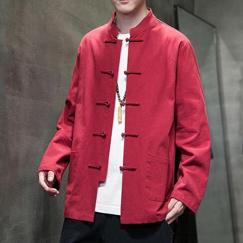 Chinese Traditional Clothes Tang Suit Men Hanfu Long Sleeve Top,Kung Fu Jacket Tai Chi Arts Uniform (US, Alpha, 4X-Large, Regular, Regular, Red) in Saudi Arabia