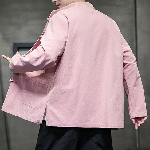 Chinese Traditional Clothes Tang Suit Men Hanfu Long Sleeve Top,Kung Fu Jacket Tai Chi Arts Uniform (US, Alpha, XX-Large, Regular, Regular, Pink) in Saudi Arabia