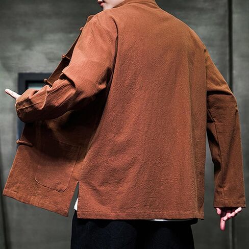 Chinese Traditional Clothes Tang Suit Men Hanfu Long Sleeve Top,Kung Fu Jacket Tai Chi Arts Uniform (US, Alpha, 5X-Large, Regular, Regular, Brown) in Saudi Arabia